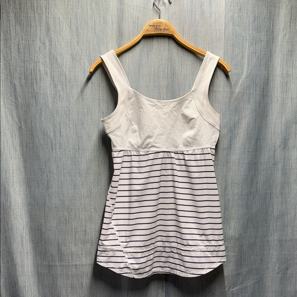 lululemon athletica White and Navy Striped Tank Top